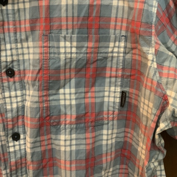 Columbia blue, white, and red plaid short sleeve button down sport shirt Size 2X - Picture 3 of 5